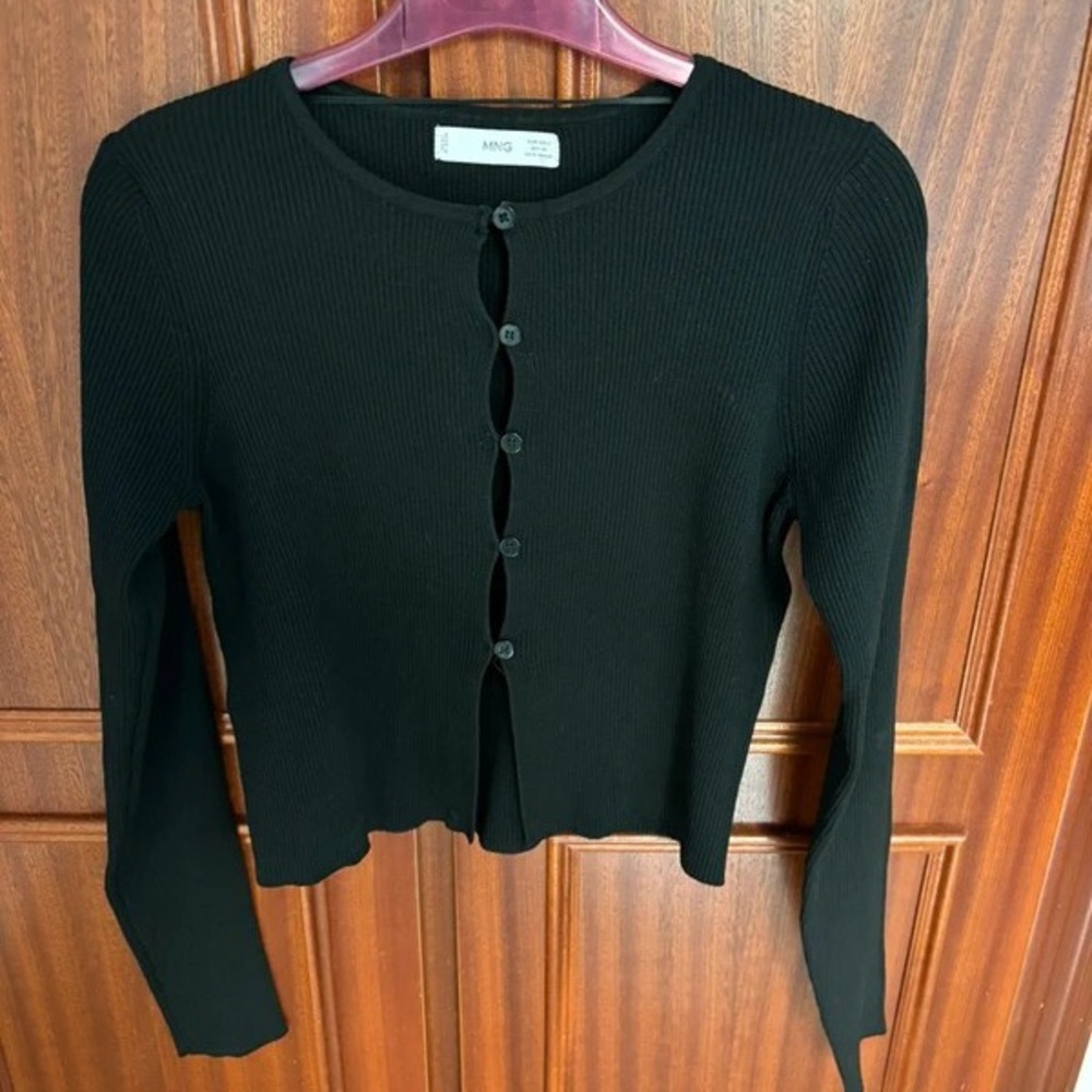 Mango Black Ribbed Knit Top